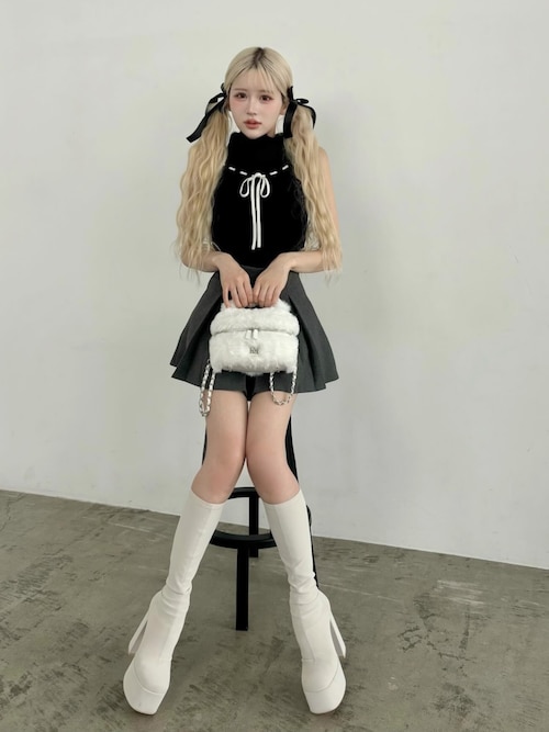 Darich（ダーリッチ）の「ステッチリボンノースリニットトップス 