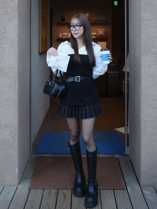 シャツドッキングプリーツニットミニワンピース（ワンピース）｜Darich