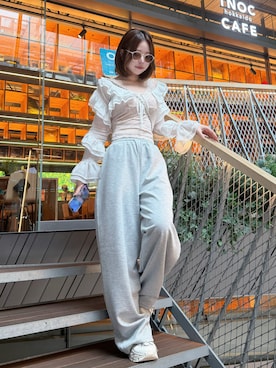 「Darich（ダーリッチ）のフリルリボンシアーブラウス（シャツ/ブラウス、ホワイト系）」を使った、Darichさん（レディース・160cm）の夏コーディネート