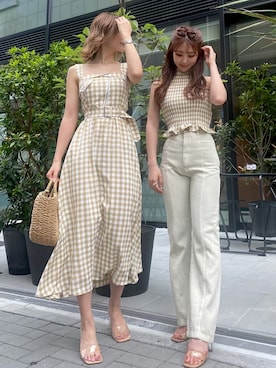 「アイテム（キャミソール、ベージュ系）」を使った、Darichさん（レディース・160cm）の夏コーディネート