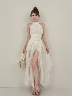 「Darich（ダーリッチ）のトワルドジュイシフォンロングワンピース（ワンピース、ブルー系）」を使った、Darichさん（レディース・163cm）の夏コーディネート
