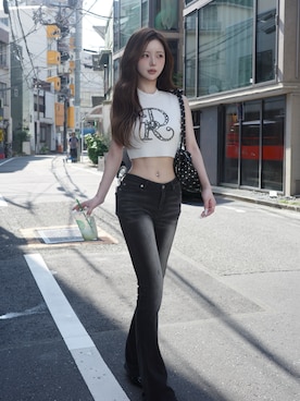 「Darich（ダーリッチ）のDRレースビジューリブニットトップス（ニット/セーター、ホワイト系）」を使った、Darichさん（レディース・160cm）の夏コーディネート