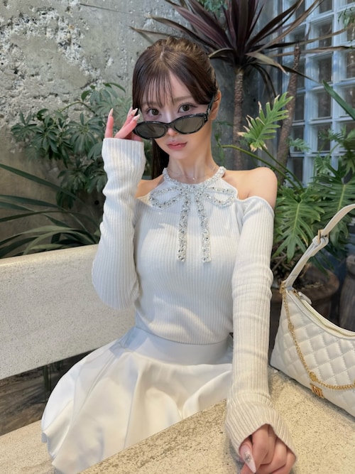 リボンビジューアメスリニットトップス（ニット/セーター）｜Darich