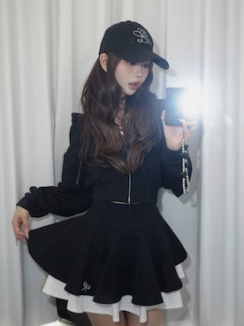 「Darich（ダーリッチ）のレーストラックフーディーセットアップ（セットアップ、ブラック系）」を使った、Darichさん（レディース・155cm）の夏コーディネート