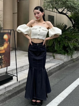 パフスリーブオフショルツイードトップス Darich（ダーリッチ）の「パフスリーブオフショルツイード