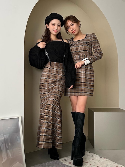 セール】スクエアネックチェックミニワンピース（ワンピース）｜Darich