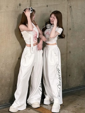 「Darich（ダーリッチ）のBody Scriptスウェットルーズパンツ（スウェットパンツ、ホワイト系）」を使った、Darichさん（レディース・163cm）の夏コーディネート
