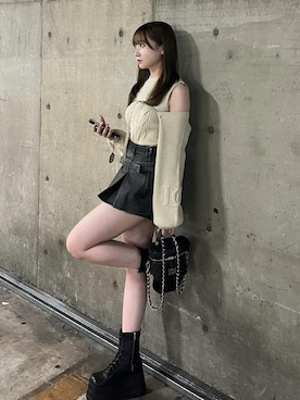 「レザー」｜「アイテム（その他トップス）」を使った、Darichさん（レディース・160cm）の秋コーディネート