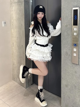 「アイテム（スウェット）」を使った、Darichさん（レディース・158cm）の冬コーディネート