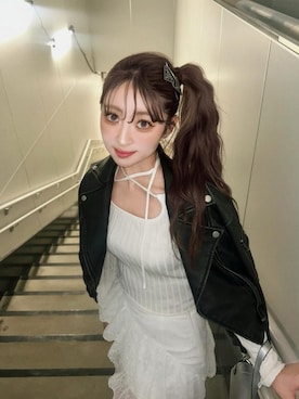 「大人ガーリー」｜「アイテム（ライダースジャケット）」を使った、Darichさん（レディース・159cm）の秋コーディネート