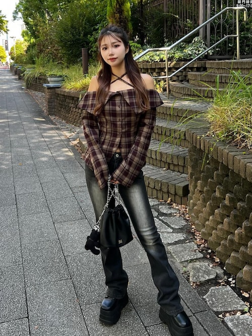 ホルターオフショルチェックシャツ（シャツ/ブラウス）｜Darich