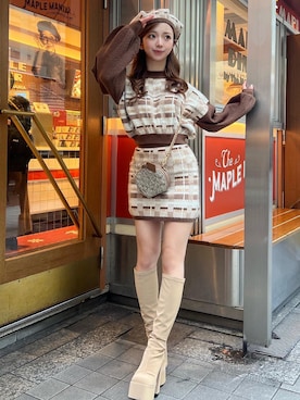 「アイテム（ハンチング/ベレー帽）」を使った、Darichさん（レディース・158cm）の冬コーディネート