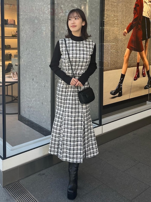 セール】スプリングツイードドッキングロングワンピース（ワンピース