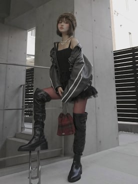 「アイテム（その他アウター、ブラック系）」を使った、Darichさん（レディース・161cm）の冬コーディネート