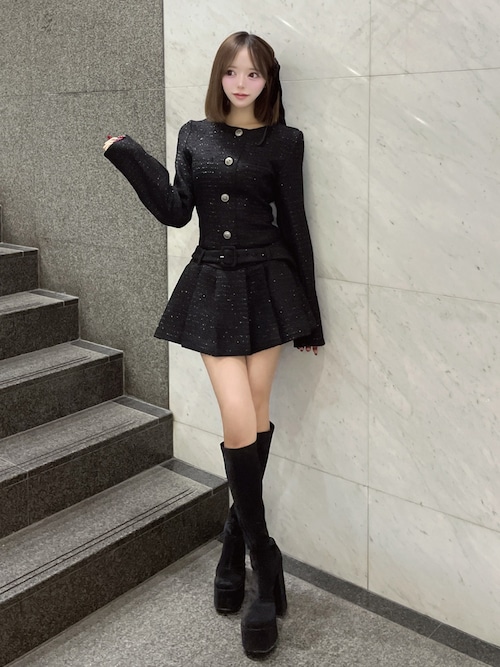 ボックスプリーツツイードミニワンピース（ワンピース）｜Darich