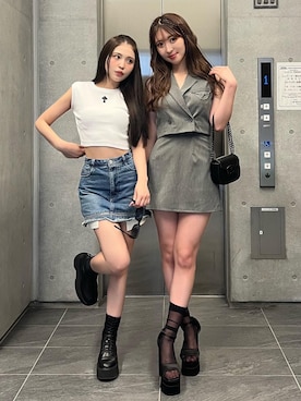 「アイテム（デニムスカート）」を使った、Darichさん（レディース・159cm）の夏コーディネート