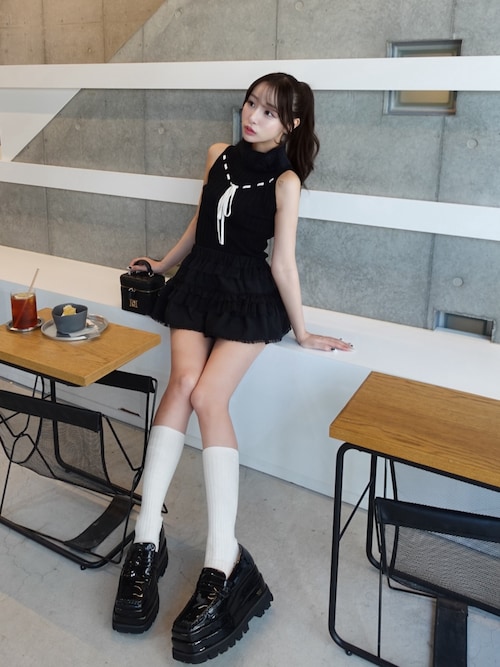 ステッチリボンノースリニットトップス（ニット/セーター