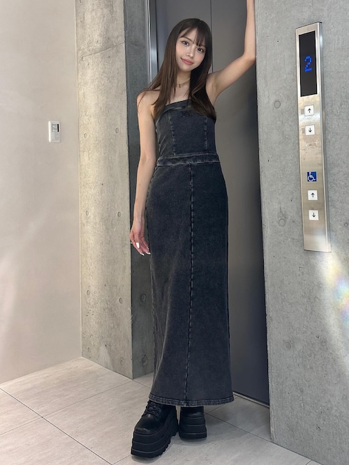 ダーリッチ darich シャイニースウェットロングワンピース BLK