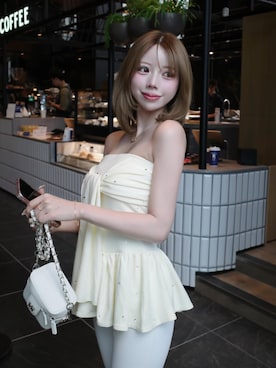 「Darich（ダーリッチ）のUVカットリボンビジューアンサンブル（アンサンブル、イエロー系）」を使った、Darichさん（レディース・163cm）の夏コーディネート