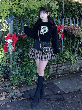 「アイテム（デニムスカート）」を使った、Darichさん（レディース・158cm）の冬コーディネート