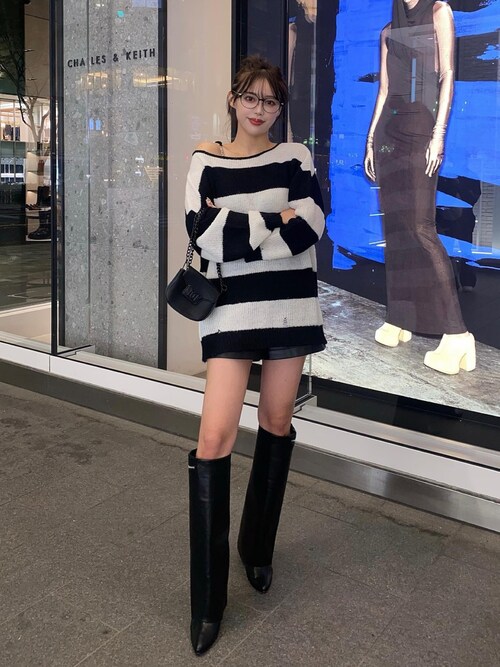 セール】ルーズボーダーニットトップス（ニット/セーター