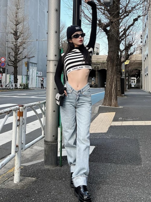 ボーダージャガードニットトップス（Tシャツ/カットソー