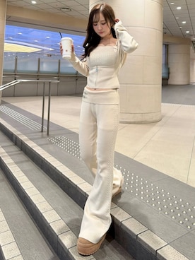 「Darich（ダーリッチ）のミューズニット3ピースセットアップ（セットアップ、ホワイト系）」を使った、Darichさん（レディース・158cm）の秋コーディネート