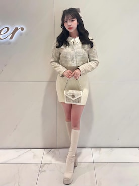 「Darich（ダーリッチ）のアイテム（ノーカラージャケット）」を使った、Darichさん（レディース・158cm）の冬コーディネート