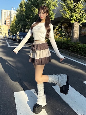 「アイテム（レッグウォーマー）」を使った、Darichさん（レディース・158cm）の冬コーディネート