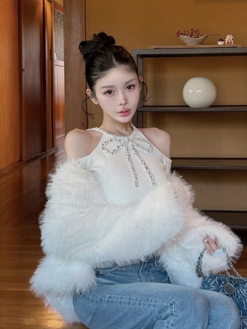 リボンビジューアメスリニットトップス（ニット/セーター）｜Darich