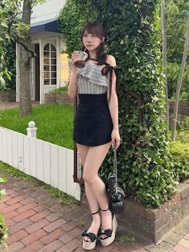 「Darich（ダーリッチ）のレディフィットフレアミニスカート（スカート、ブラック系）」を使った、Darichさん（レディース・163cm）の夏コーディネート