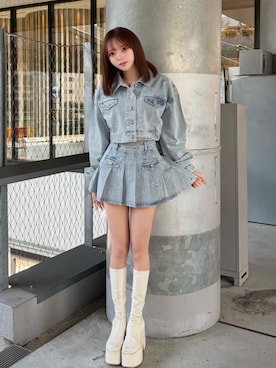 「Darich（ダーリッチ）のラインストーンデニムセットアップ（セットアップ、ブルー系）」を使った、Darichさん（レディース・158cm）の春コーディネート