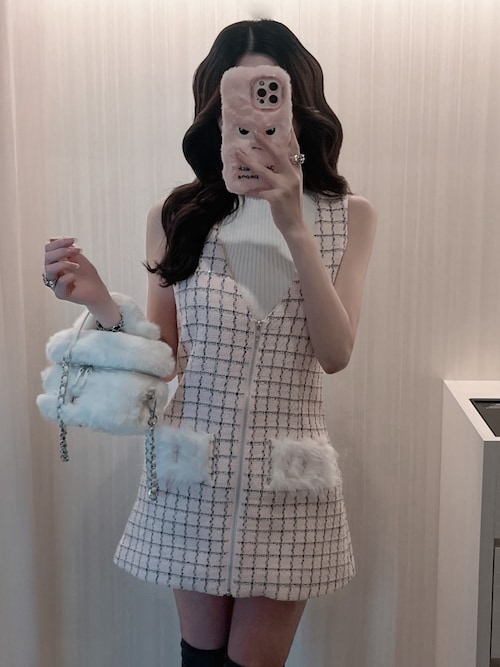 フロントファスナーツイードミニワンピース（ワンピース）｜Darich