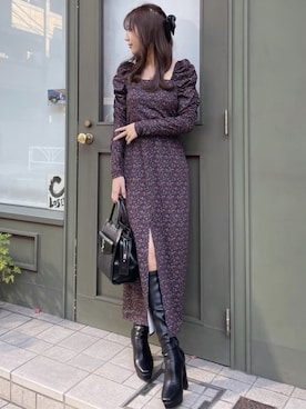 「スリットワンピース」｜Darichさん（レディース）の冬コーディネート