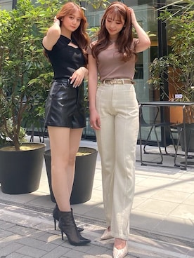 「Darich（ダーリッチ）のフェイクレザーショートパンツ（その他パンツ）」を使った、Darichさん（レディース）の夏コーディネート