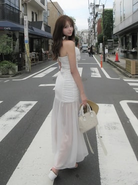 「Darich（ダーリッチ）のコットンレースシアーロングワンピース（ワンピース、ホワイト系）」を使った、Darichさん（レディース・163cm）の夏コーディネート