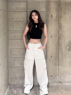 「アイテム（カーゴパンツ）」を使った、Darichさん（レディース・158cm）の夏コーディネート