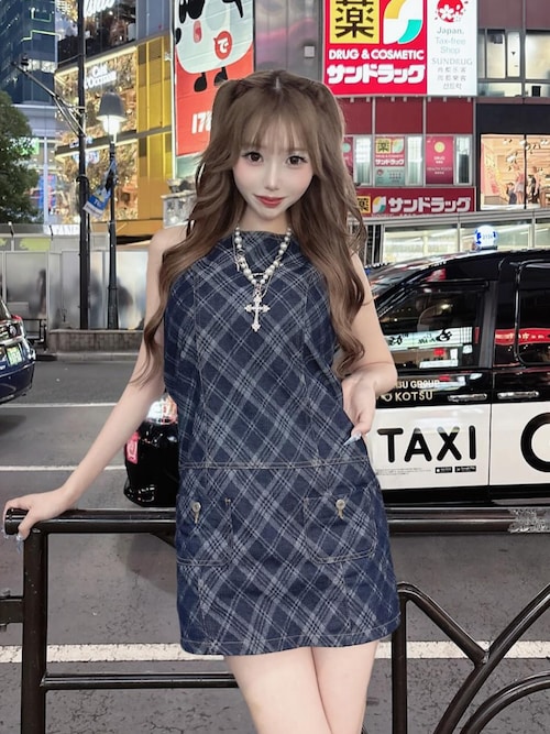 バイヤスチェックデニムミニワンピース（ワンピース）｜Darich