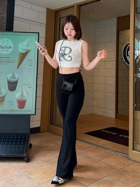 「Darich（ダーリッチ）のDRレースビジューリブニットトップス（ニット/セーター、ホワイト系）」を使った、Darichさん（レディース・160cm）の夏コーディネート