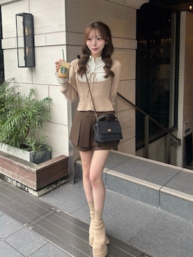 「Darich（ダーリッチ）のシャツドッキングレディニットトップス（ニット/セーター、ベージュ系）」を使った、Darichさん（レディース・168cm）の秋コーディネート