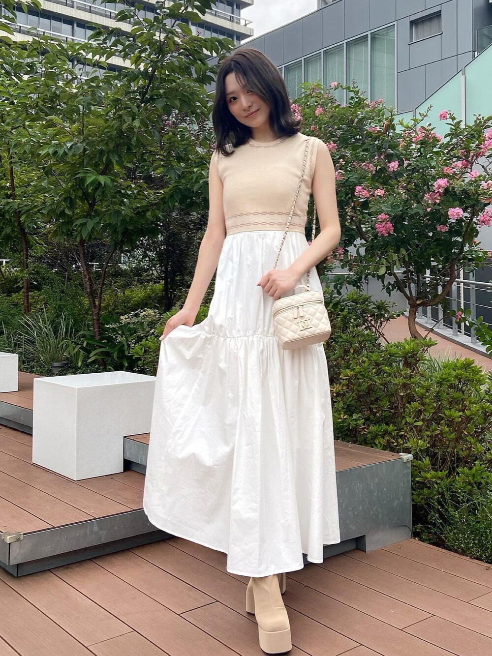 Darich（ダーリッチ）の「ニットレイヤードシャツキャミワンピース  