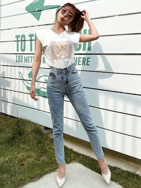 「アイテム（Tシャツ/カットソー）」を使った、Darichさん（レディース）の夏コーディネート