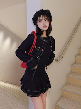 「Darich（ダーリッチ）のダブルプリーツデニムミニワンピース（ワンピース、ブルー系）」を使った、Darichさん（レディース・158cm）の春コーディネート