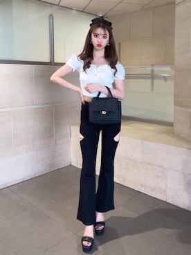 「アイテム（かごバッグ）」を使った、Darichさん（レディース）の夏コーディネート