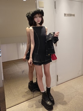 「Darich（ダーリッチ）のダブルプリーツデニムミニワンピース（ワンピース、ブルー系）」を使った、Darichさん（レディース・158cm）の春コーディネート