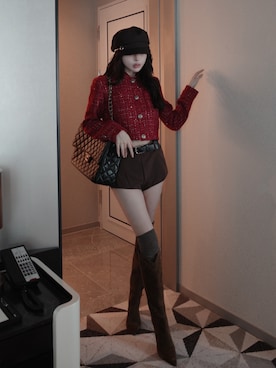 「アイテム（その他アウター、レッド系）」を使った、Darichさん（レディース・160cm）の秋コーディネート