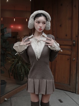 「アイテム（イヤーマフ）」を使った、Darichさん（レディース・160cm）の冬コーディネート