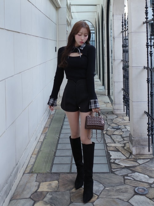 チェックカフスリブニットトップス（ニット/セーター）｜Darich