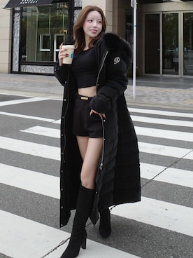「Darich（ダーリッチ）のコンパクトベルトショートパンツ（その他パンツ、ブラック系）」を使った、Darichさん（レディース・158cm）の秋コーディネート