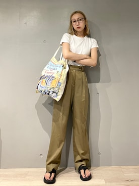 「UNIQLO（ユニクロ）のスーピマコットンリブクルーネックT（半袖）（Tシャツ/カットソー）」を使った、sayaさん（レディース・161cm）の夏コーディネート